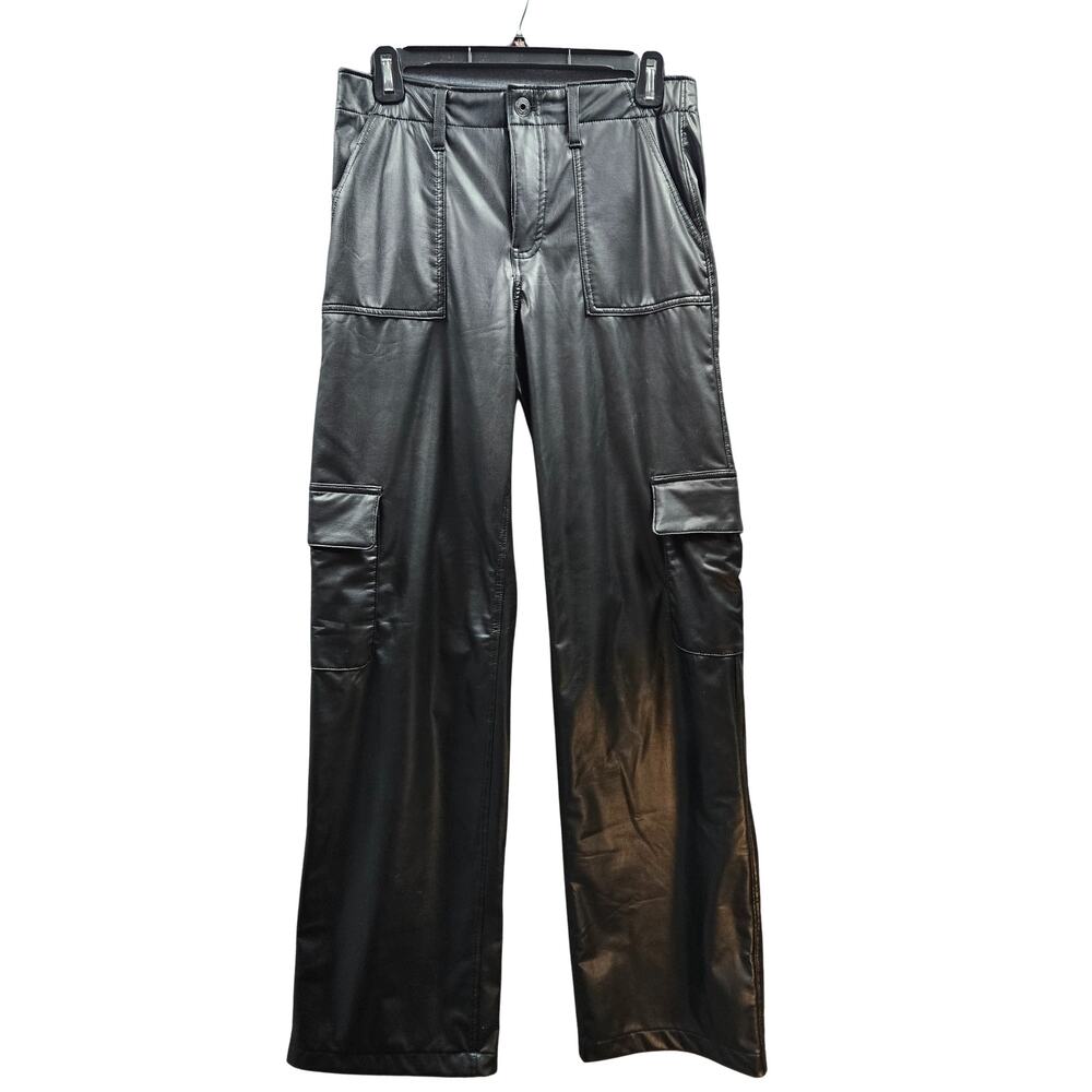 NWT Abercrombie and Fitch Kids Pants Black Vegan Leather Cargo Wide Leg Pants